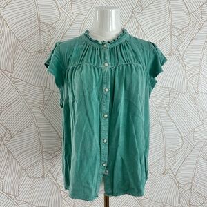 Green Ruffled Button-Up Top